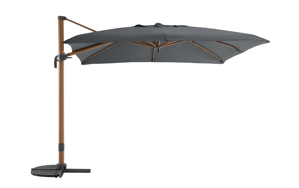 Parasol déporté 4x3 m gris et mât effet bois | MWH®