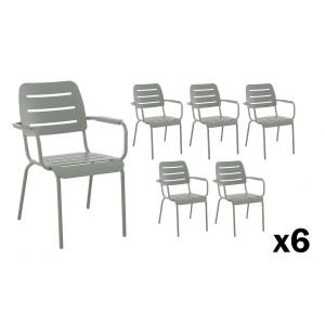 Lot de 6 fauteuils de jardin empilables Kleo aluminium vert 