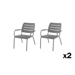 Lot de 2 fauteuils bas de jardin empilables Kleo aluminium gris