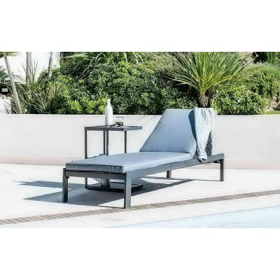 Bain de soleil Hibiscus aluminium avec coussin gris, design moderne