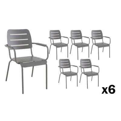 Lot de 6 fauteuils de jardin empilables Kleo aluminium gris