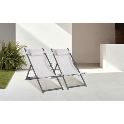  Lot de 2 chiliennes Nevada pliantes écru chiné bleu