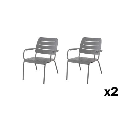 Lot de 2 fauteuils bas de jardin empilables Kleo aluminium gris