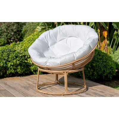 Fauteuil de jardin Linho œuf effet rotin coussin blanc