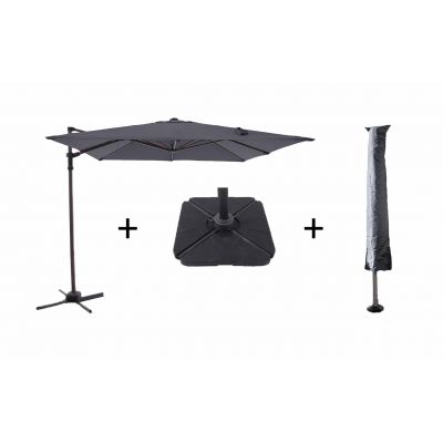 Pack parasol Palm Beach 2,5 m gris housse et dalles incluses 