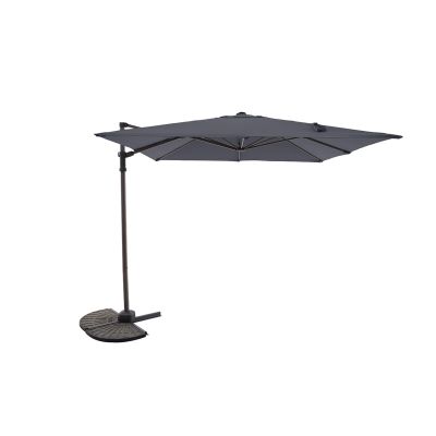 Parasol déporté 2,5x2,5 m carré Palm Beach gris foncé et bois