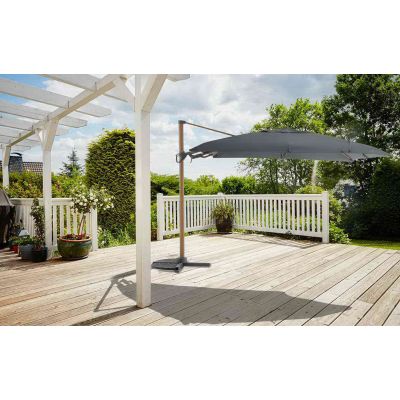 Parasol déporté 3x3 m octogonal Royal Deluxe gris et bois | Royal Garden®