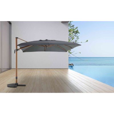 Parasol déporté 4x3 m rectangulaire gris et mât effet bois 