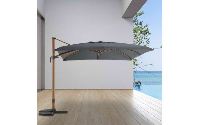 Parasol déporté 4x3 m gris et mât effet bois | MWH®