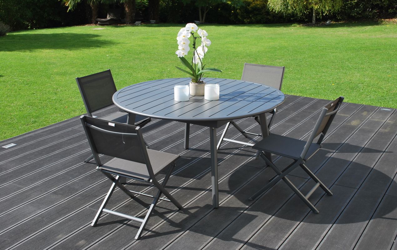 Table de jardin ronde extensible Roca 8 places