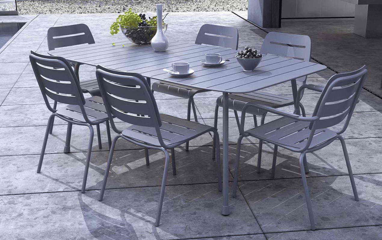 Table de jardin style rétro Kleo 8 places gris | MWH®