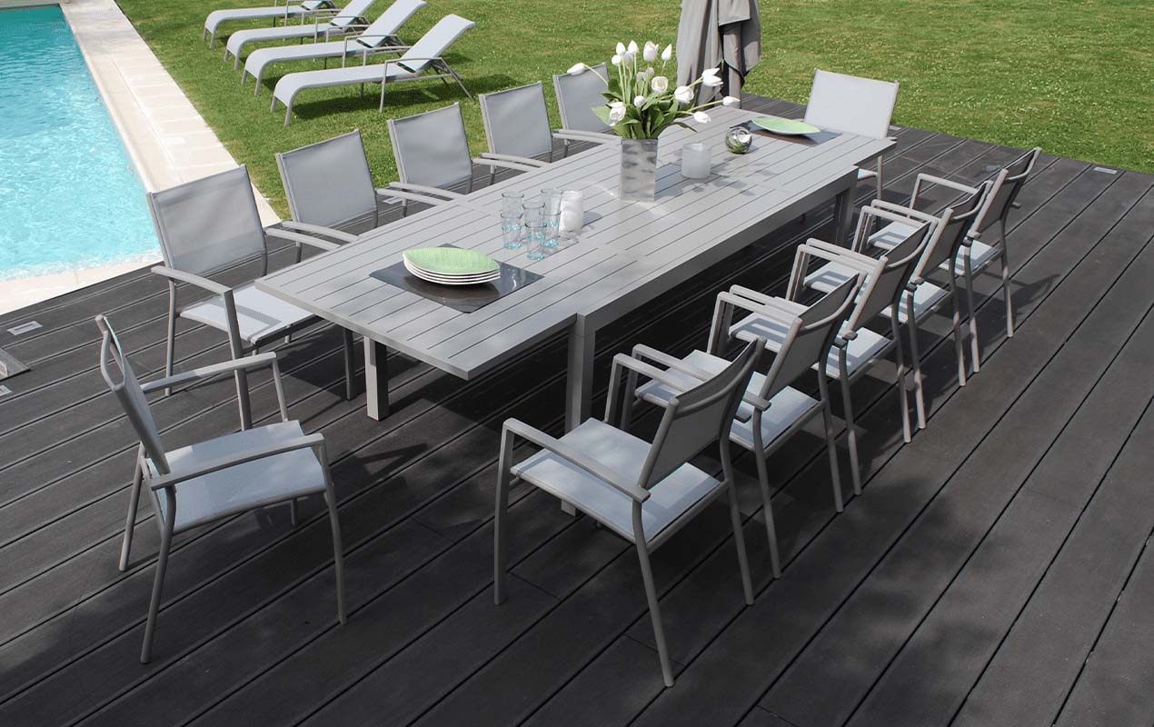 Table salon de jardin extensible en aluminium pour 12 personnes